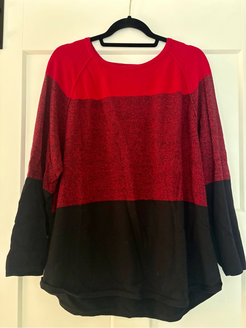 Karen Scott Red and Black Colorblock Scoop Neck Sweater